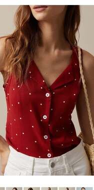 RIHOAS Red Polka Dot Sleeveless Vest top with back tie Large Coquette Preppy